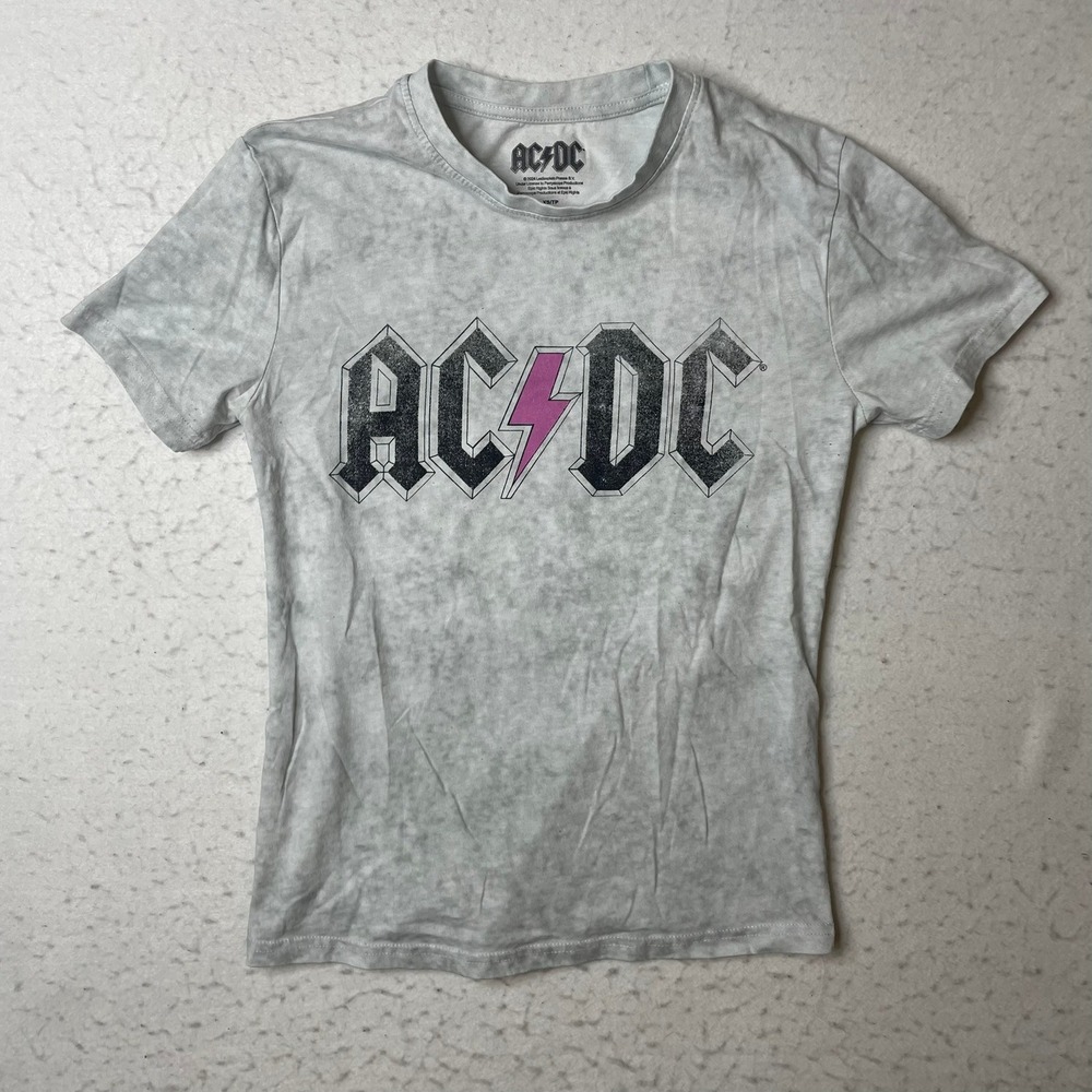 ACDC Back In Black European Tour 1980 T-Shirt Gray Acid Wash XS Band Tee
